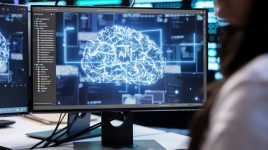 Close up shot of data center IT specialist using PC to enable AI